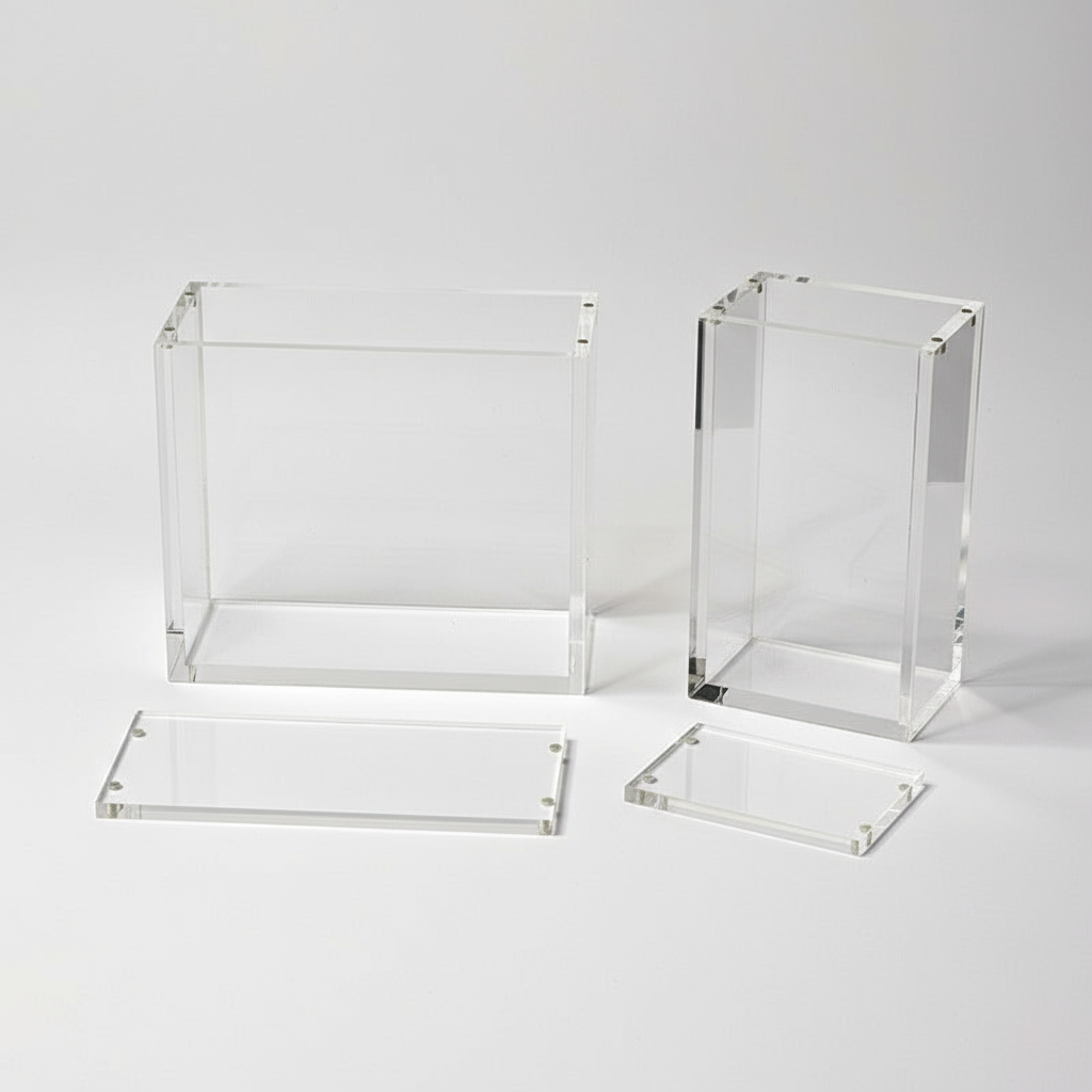 Boîtes acryliques magnétiques sur fond blanc