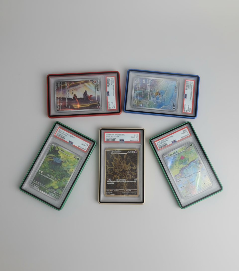 Cartes PSA dans protecteurs colorés