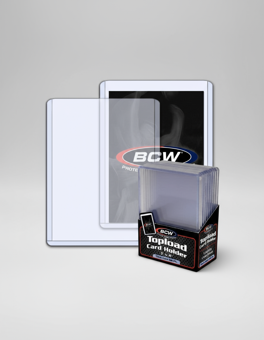 Top loaders BCW posés sur surface
